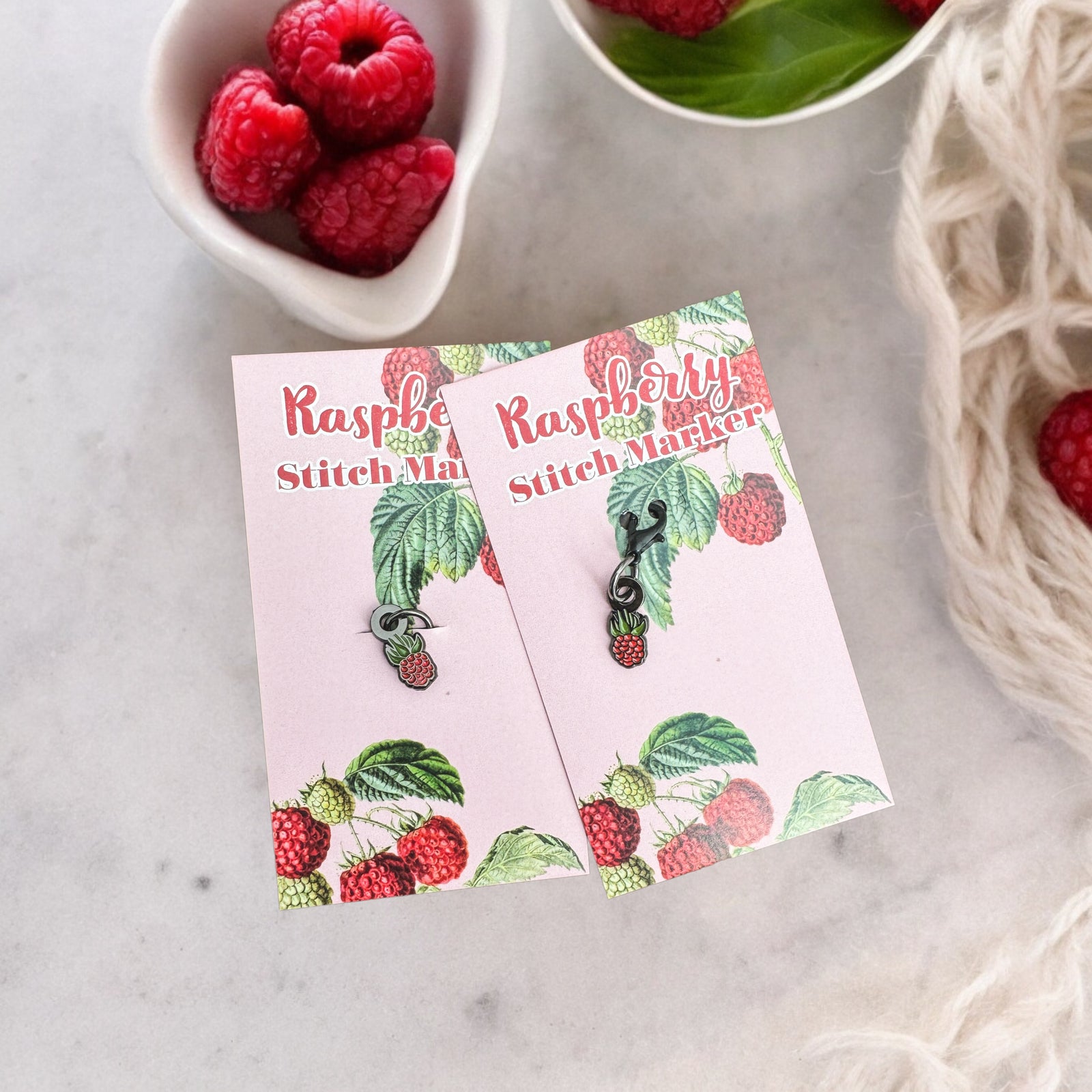 Raspberry single stitch markers or progress keepers