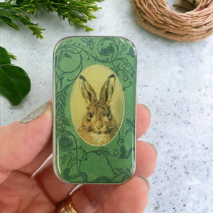 Bunny notions tin, stitch marker tin