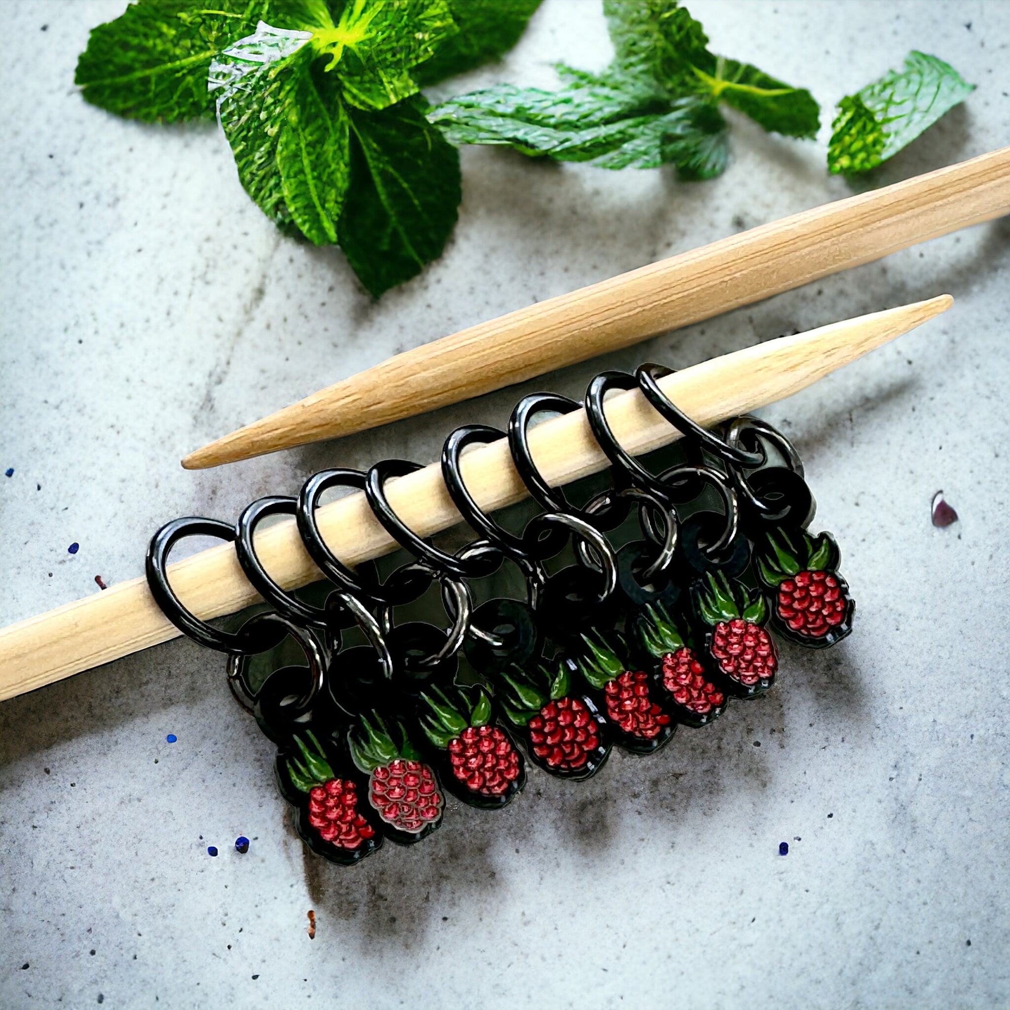 Raspberry stitch markers for knitting, Custom Firefly Notes Stitch mar