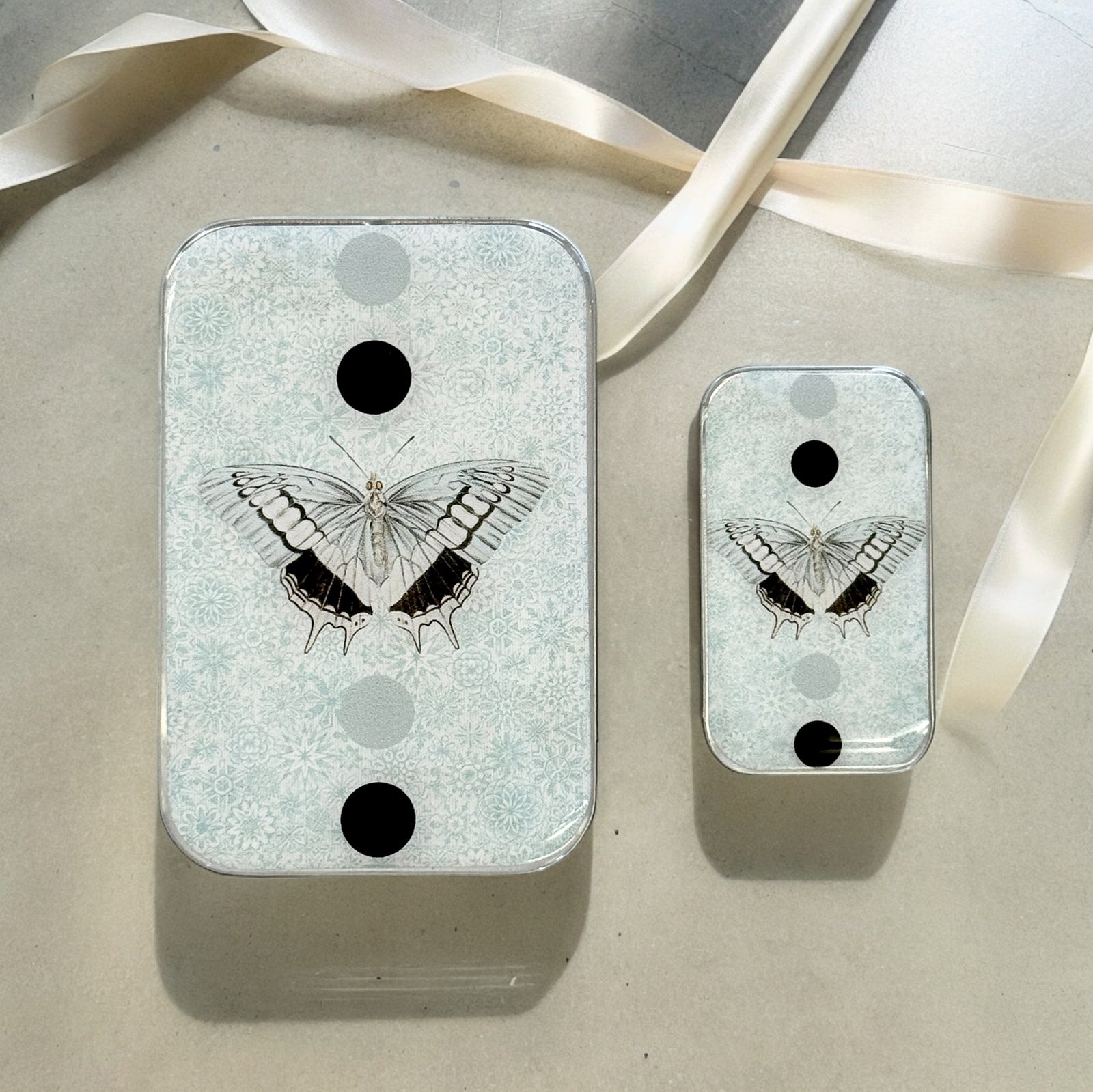 Beautiful Blue Butterfly Notions tin