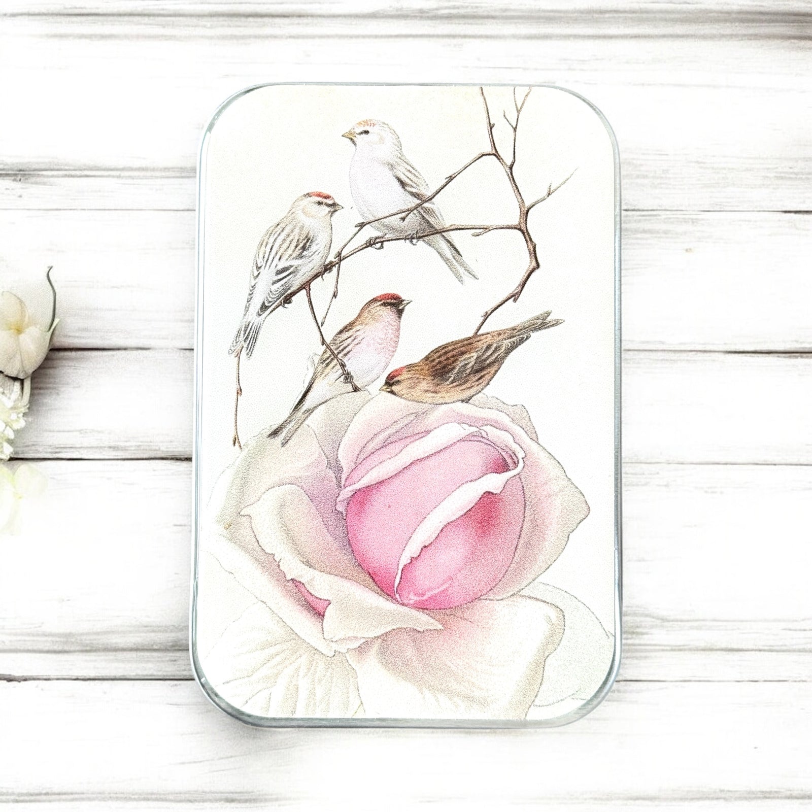 Vintage Rose & Birds Notions Tin – Large Slider