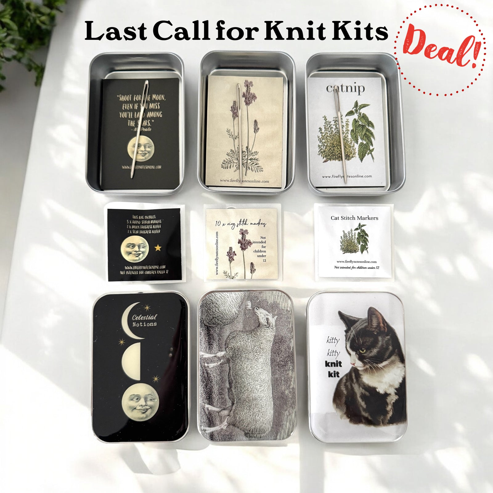 Discontinued Knit Tool Kits – Assorted Designs Cat · Celestial · Sheep