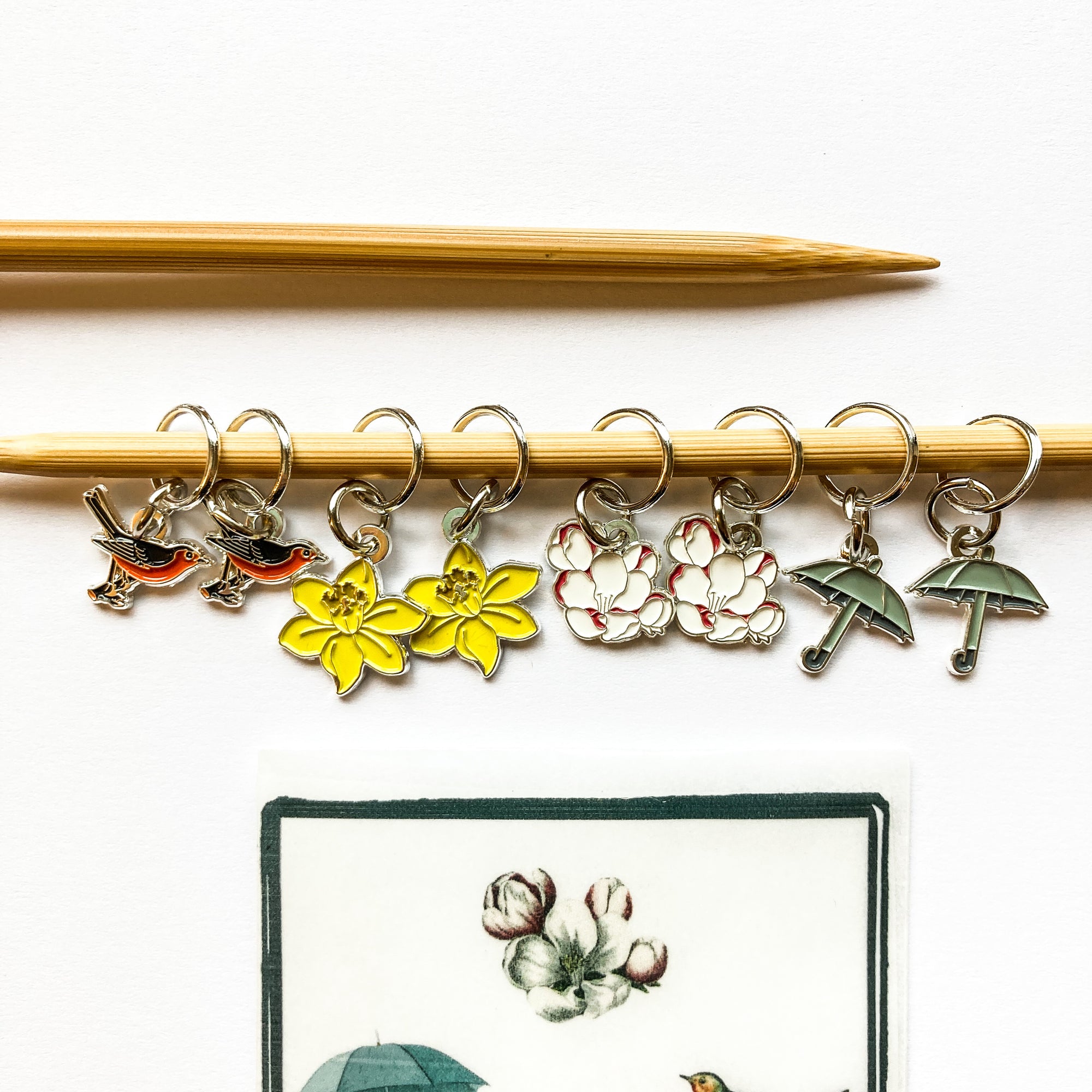 Spring stitch markers for knitting, custom Firefly Notes stitch markers