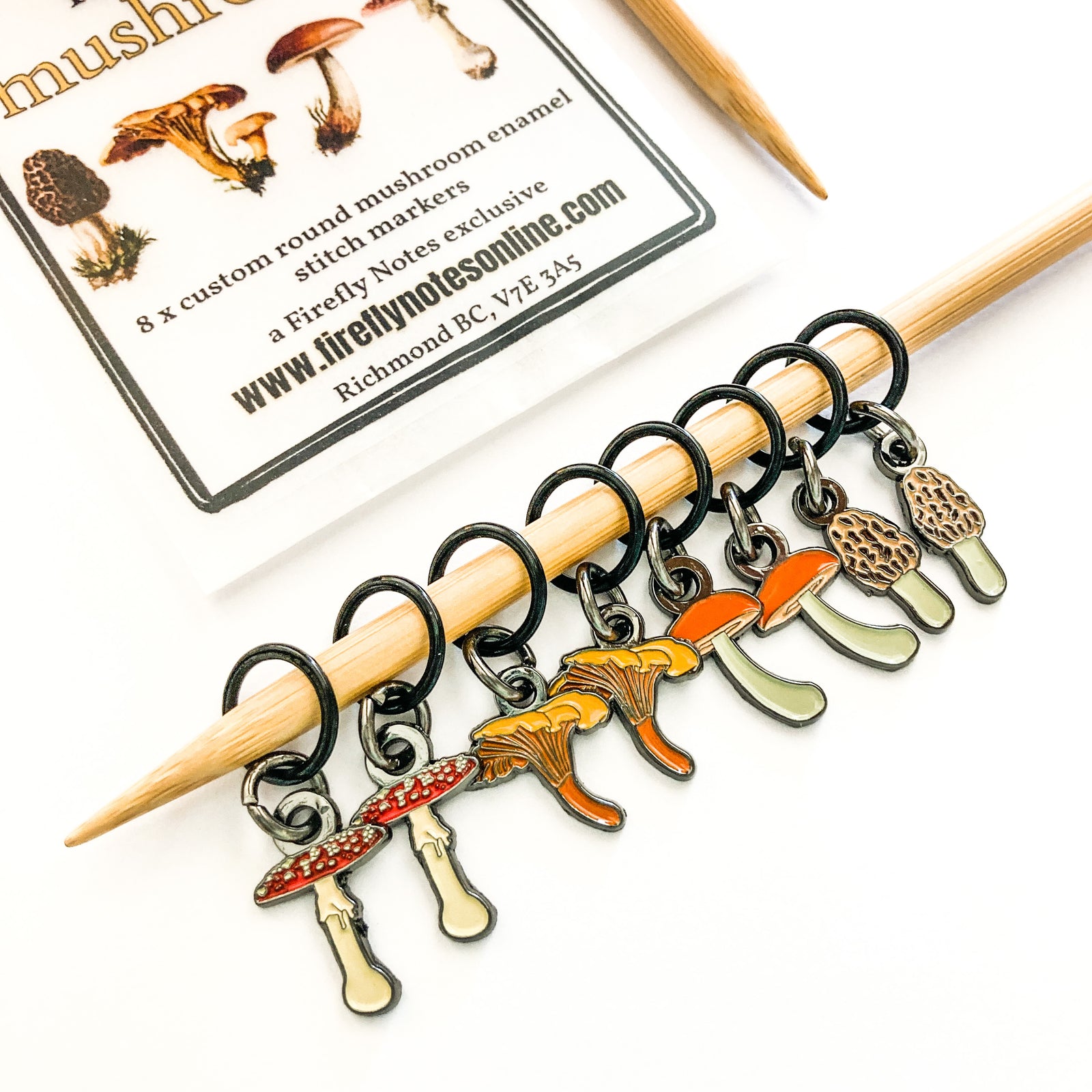 Makers mushrooms, Exclusive custom Firefly Notes enamel stitch markers