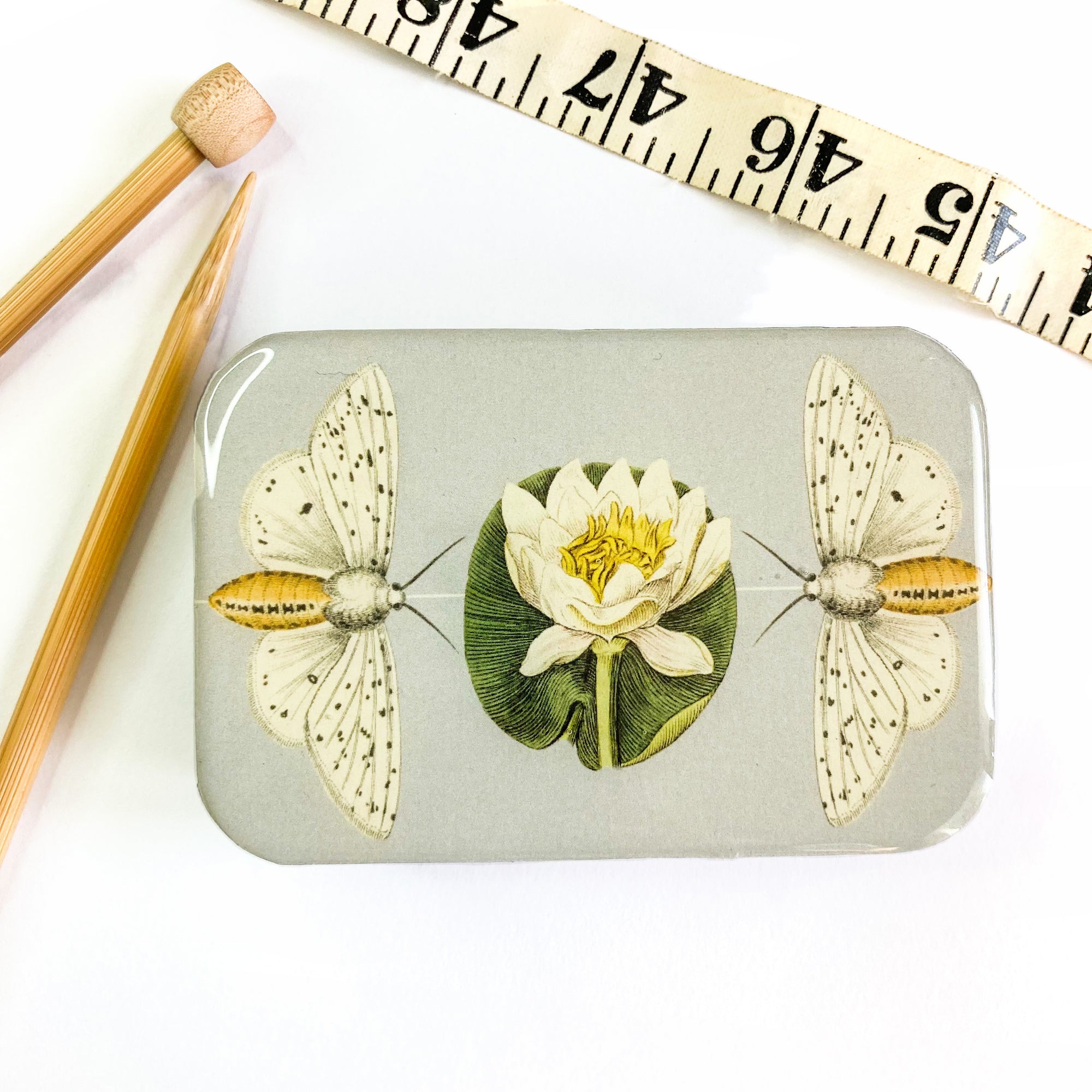 Moth and lotus flower stitch marker tin (002)