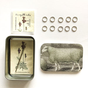 Notions tin, Sheep Knitting Kit, Stitch marker storage