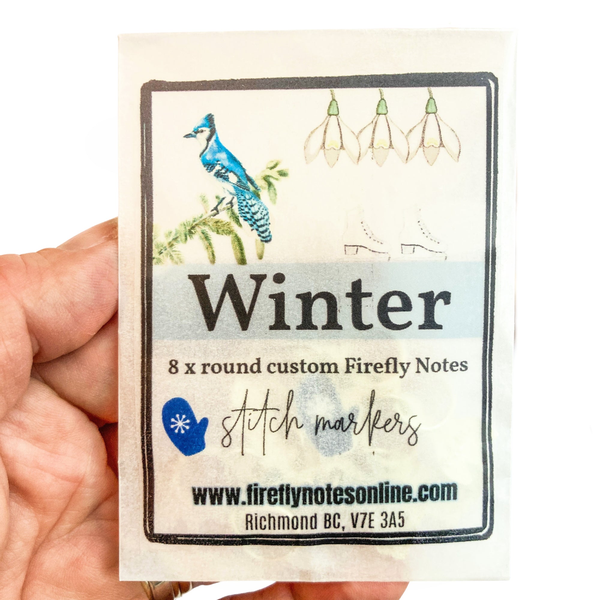 Winter stitch marker packs, Custom Firefly Notes enamel
