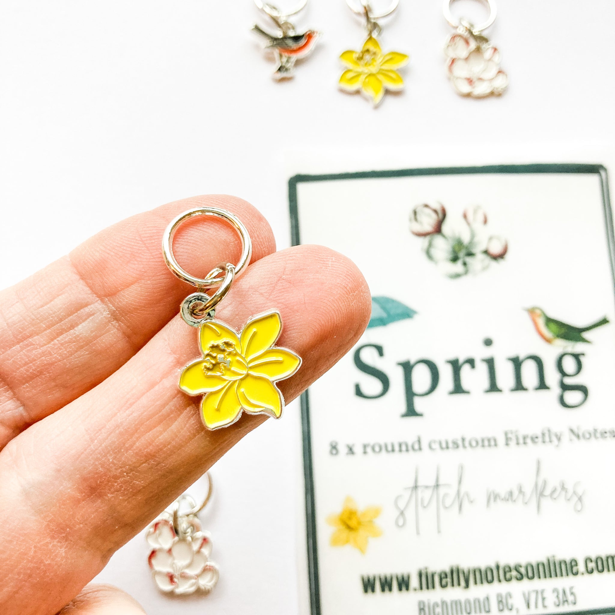 Spring stitch markers for knitting, custom Firefly Notes stitch marker