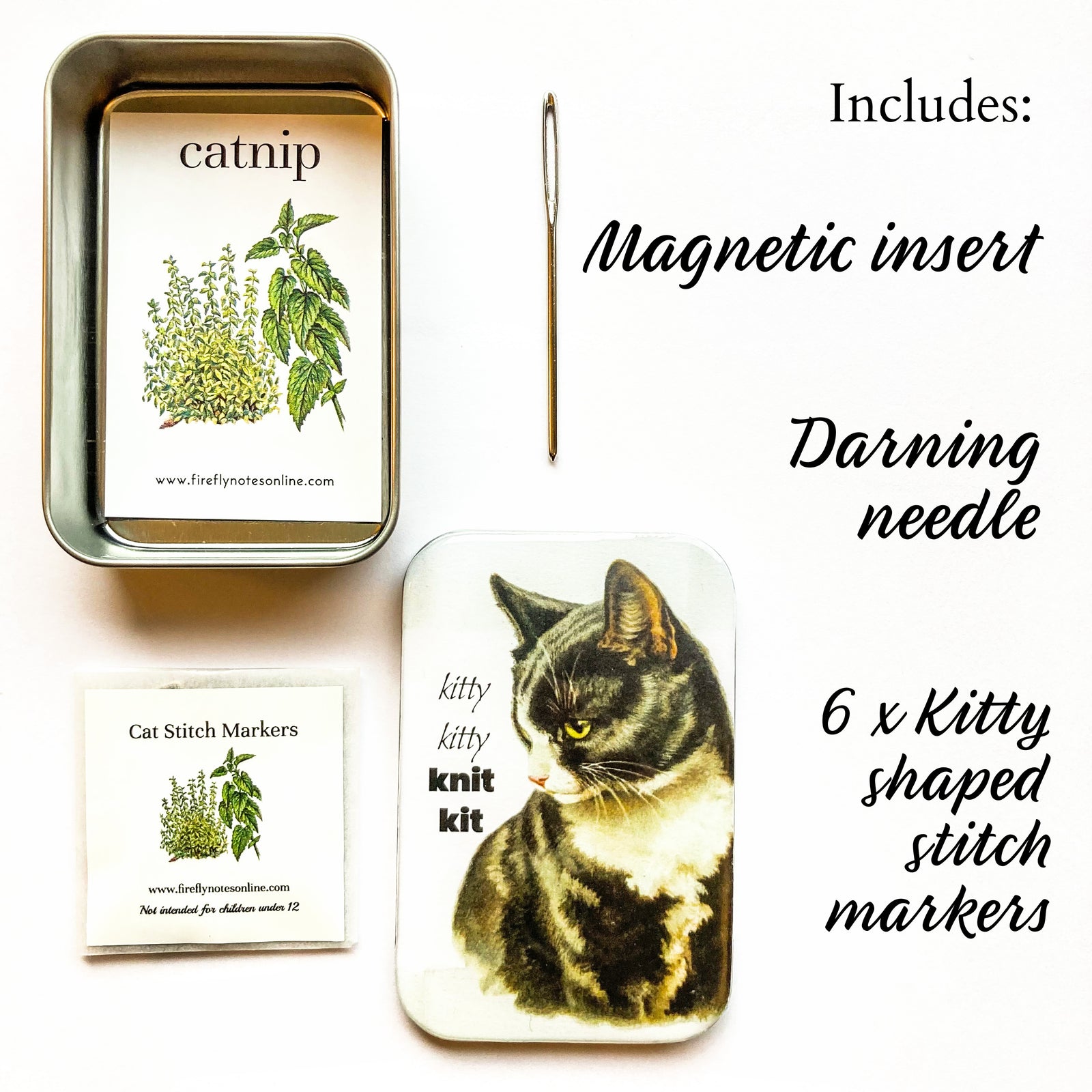 Cat stitch marker tin, cat knit kit (038)