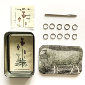 Notions tin, Sheep Knitting Kit, Stitch marker storage