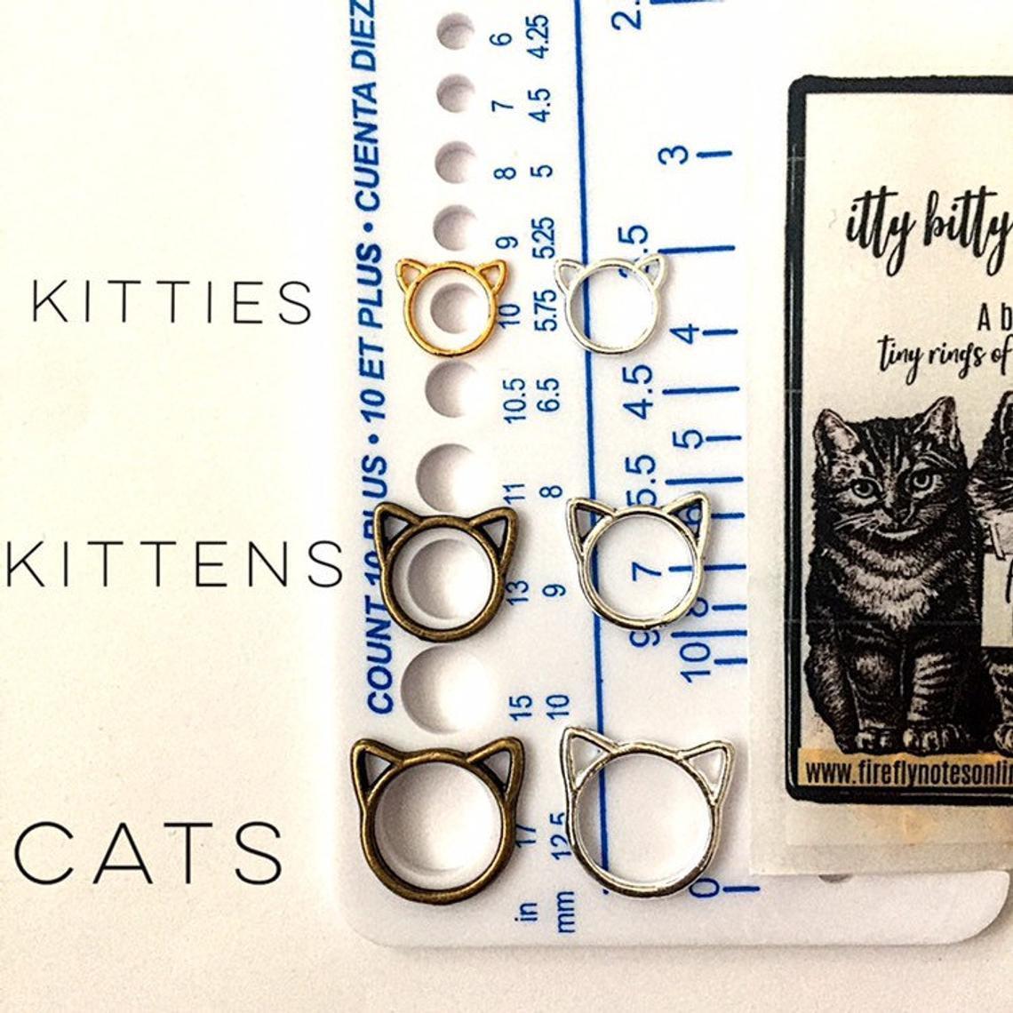 Cat stitch markers, small, med or large, multi colours, knitting gift, -  Firefly Notes