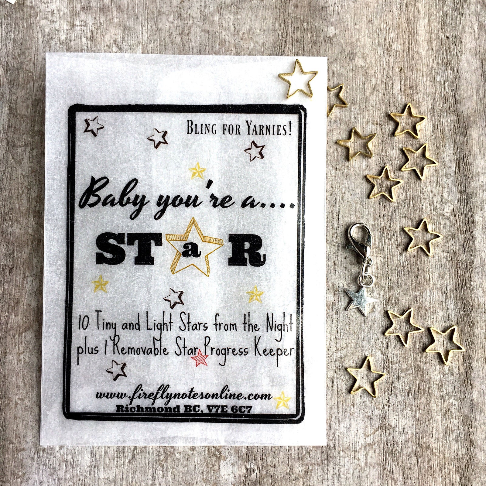Stars stitch marker pack, tiny and lightweight