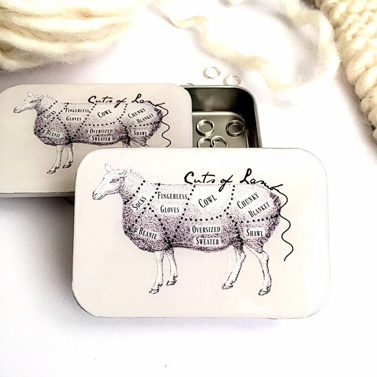 Cuts of lamb knitting notions tin, crochet notions