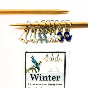 Winter stitch marker packs, Custom Firefly Notes enamel