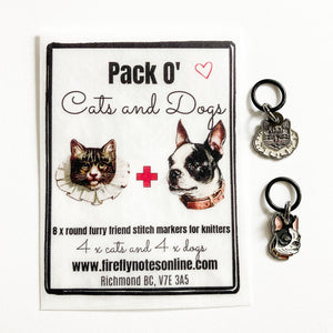 Dogs and cats stitch marker pack, custom Firefly Notes enamel stitch markers