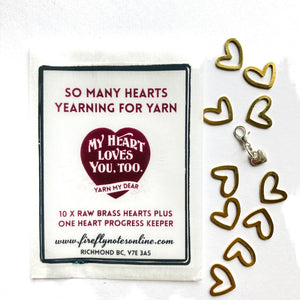 Brass hearts stitch markers pack