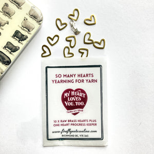 Brass hearts stitch markers pack
