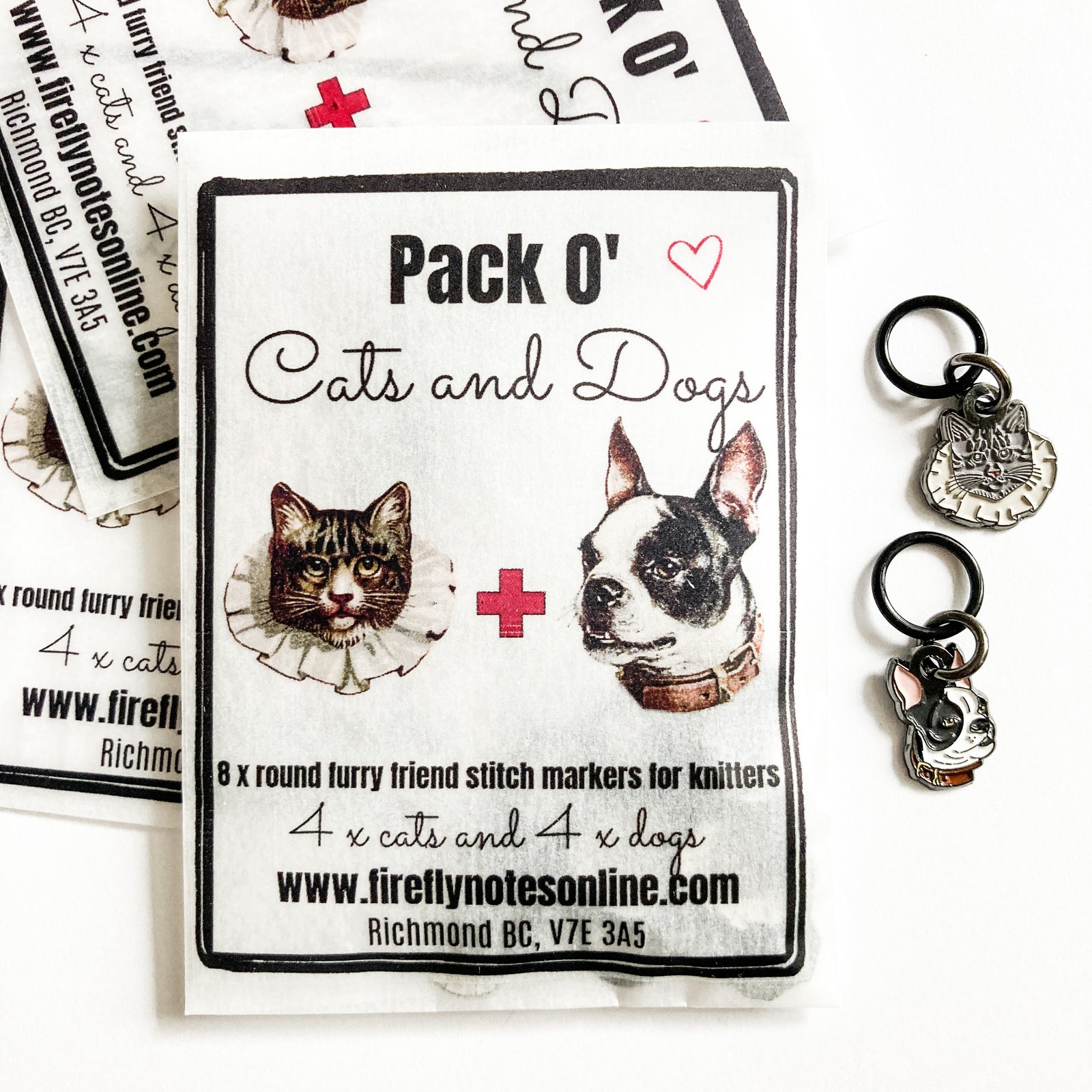 Dogs and cats stitch marker pack, custom Firefly Notes enamel stitch markers