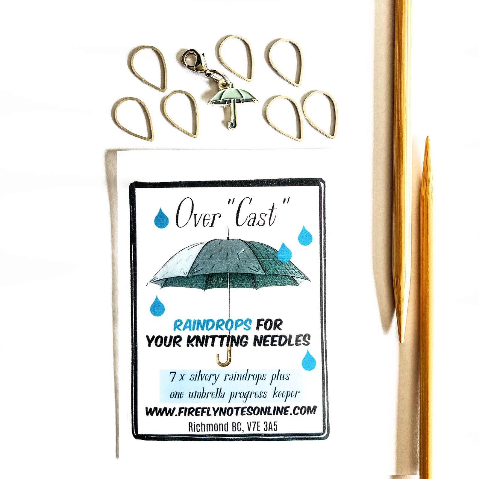 LAST CALL* Raindrop stitch markers and umbrella progress keeper